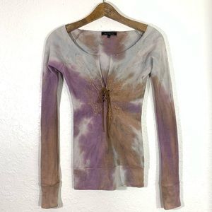 Heart Moon Stars Pink Tie Dye Lace Up Top